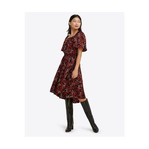 Draper James NWT Black Multi Ribbon Flower Floral Print Waterfall Skirt, Large